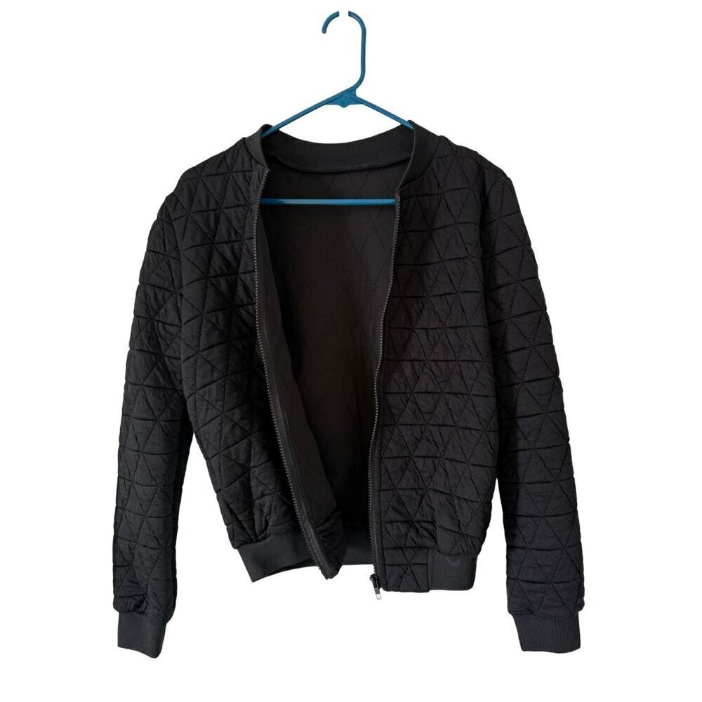 SHEIN Bomber Jacket Black Quilted Triangle Zip Up Womens XS